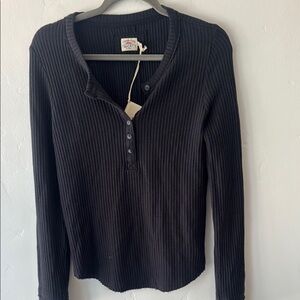 Faherty Black Ribbed Long Sleeve Button Down Shirt